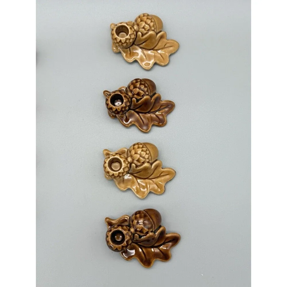 Williams Sonoma Fall Harvest Acorn & Leaf Place Card Candle Holder Autumn Lot 16